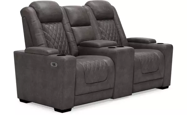 hyllmont gray pwr rec loveseat/con/adj hdrst by ashley