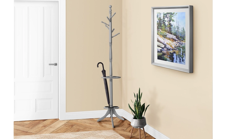 I3178  COAT RACK - 71 H - GREY WITH AN UMBRELLA HOLDER