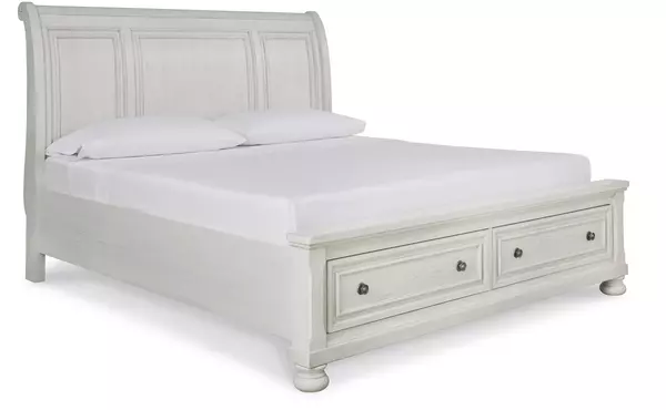 CAL KING RAILS WITH ROLL SLATS ASHLEY Robbinsdale Antique White B742-95