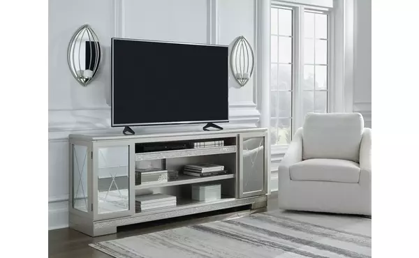 flamory silver finish lg tv stand w/fireplace option by ashley