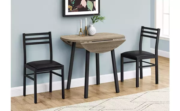 dining set - 3pcs set - dark taupe top - black metal by monarch specialties