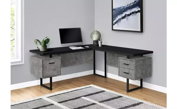 computer desk - 70 l - black - concrete - black metal - l-r by monarch specialties