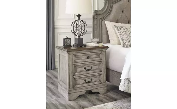 lodenbay antique gray/brown three drawer night stand by ashley