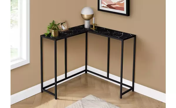 accent table - 36 l - black marble - black corner console by monarch specialties