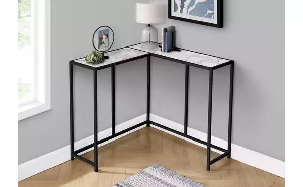 accent table - 36 l - white marble - black corner console by monarch specialties
