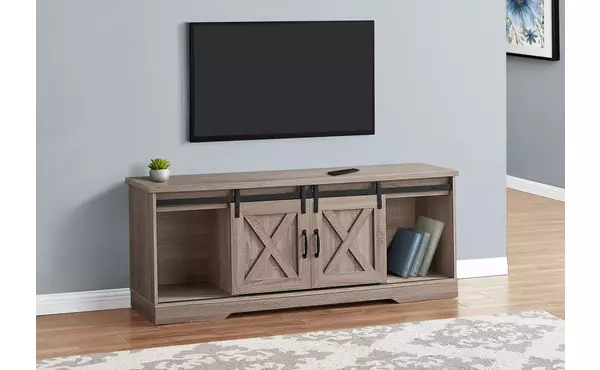 tv stand - 60 l - dark taupe with 2 sliding doors by monarch specialties
