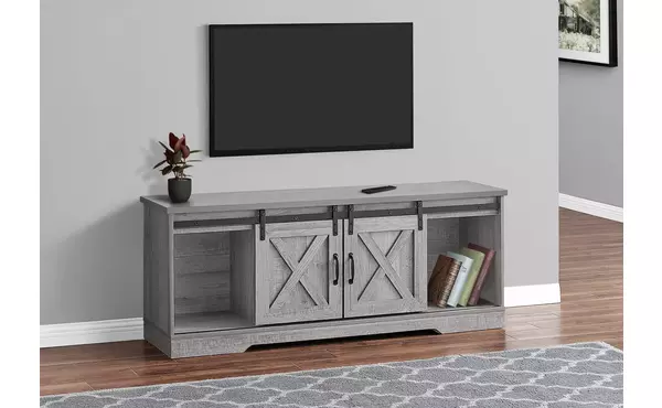 tv stand - 60 l - grey with 2 sliding doors by monarch specialties