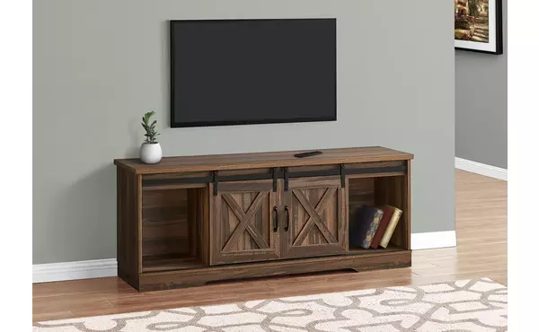 tv stand - 60 l - brown reclaimed-look - 2 sliding doors by monarch specialties