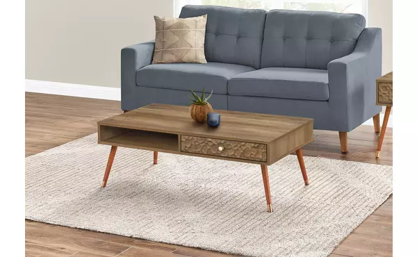 coffee table - walnut mid-century with a drawer by monarch specialties