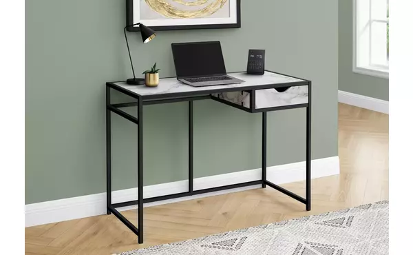 computer desk - 42 l - white marble-look - black metal by monarch specialties
