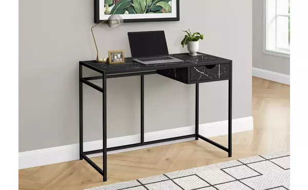 computer desk - 42 l - black marble-look - black metal by monarch specialties