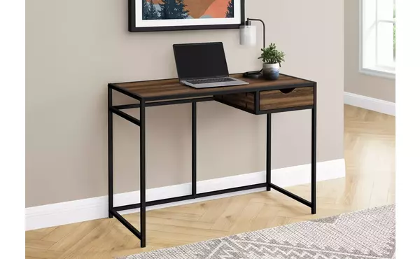 computer desk - 42 l - brown reclaimed - black metal by monarch specialties