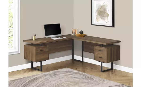 computer desk - 70 l - walnut - black metal - l-r face by monarch specialties