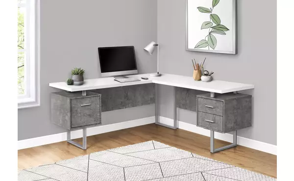 computer desk - 70 l - white - concrete - silver metal - l-r by monarch specialties