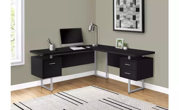 computer desk - 70 l - black - silver metal - l-r face by monarch specialties