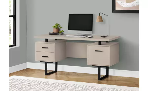 computer desk - 60 l - modern taupe - black metal by monarch specialties