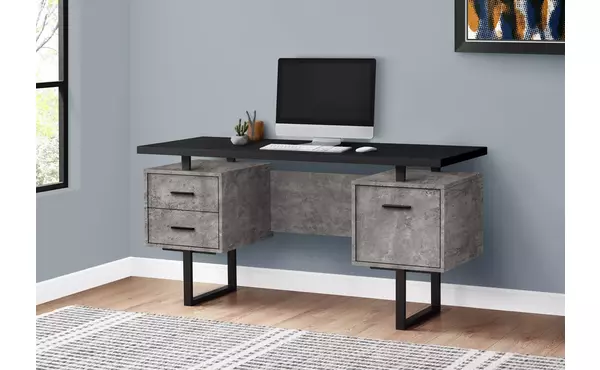 computer desk - 60 l - black - grey concrete - black metal by monarch specialties