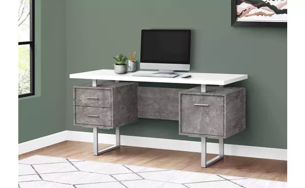 computer desk - 60 l - white - grey concrete - silver metal by monarch specialties