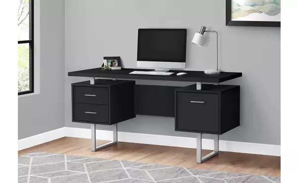 computer desk - 60 l - black - silver metal by monarch specialties