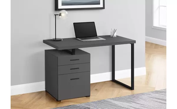 computer desk - 48 l - modern grey - black metal - l-r by monarch specialties