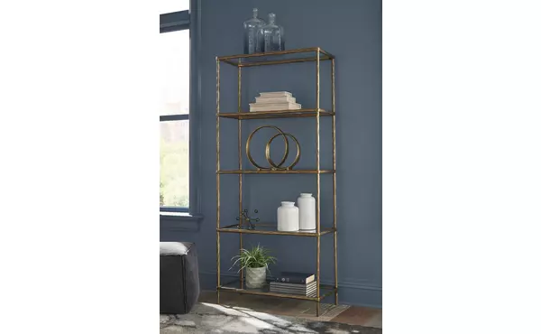 ryandale antique brass finish bookcase by ashley