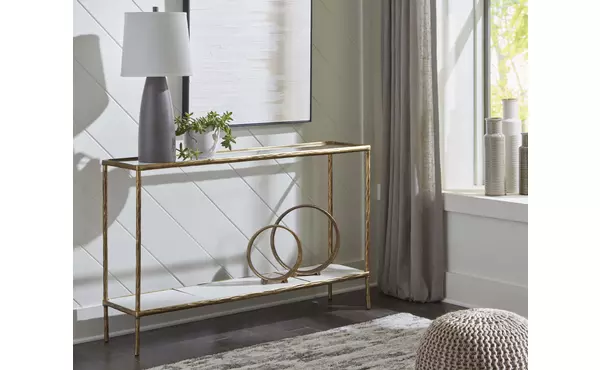 ryandale antique brass finish console sofa table by ashley
