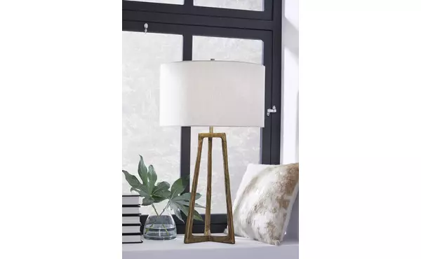 ryandale antique brass finish metal table lamp (1/cn) by ashley