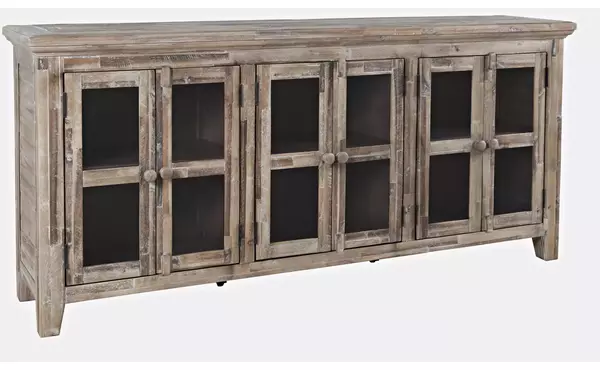 rustic shores  6 door low cabinet w/glass panel doors - assembled rustic shores collection - assembled by jofran