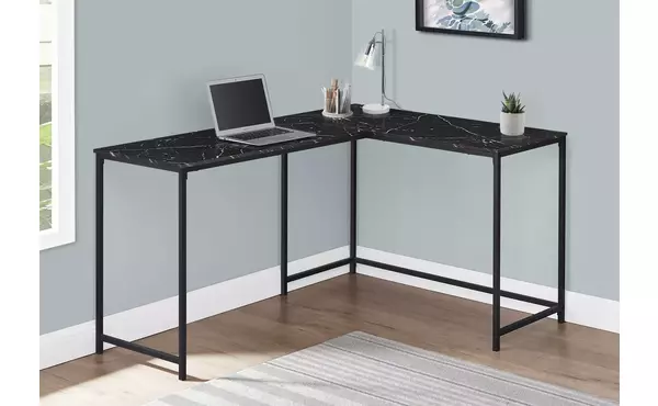 computer desk - 58 l - black marble - black metal corner by monarch specialties