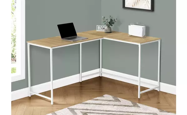 computer desk - 58 l - natural - white metal corner by monarch specialties