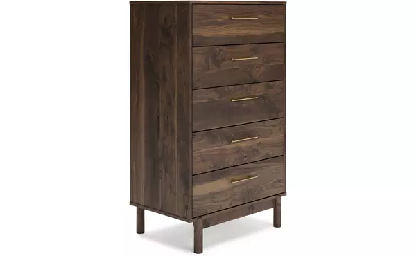 calverson mocha five drawer chest by ashley