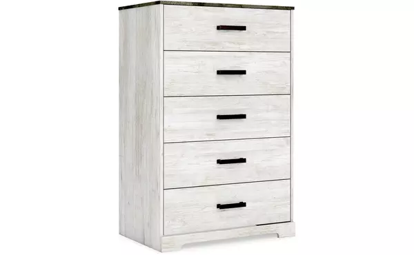 shawburn white/brown five drawer chest by ashley