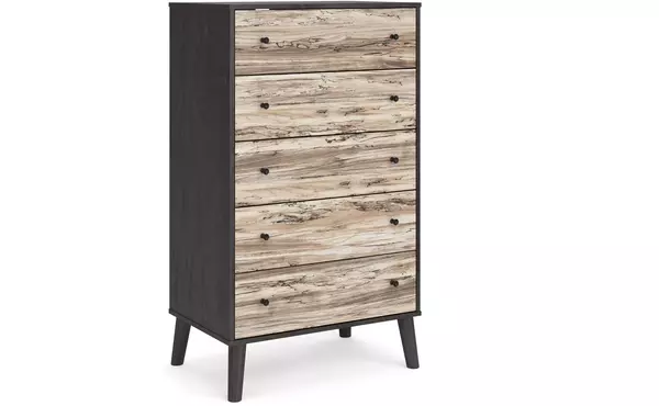piperton two-tone brown/charcoal five drawer chest by ashley
