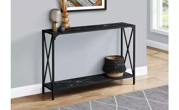 accent table - 48 l - black marble - black hall console by monarch specialties
