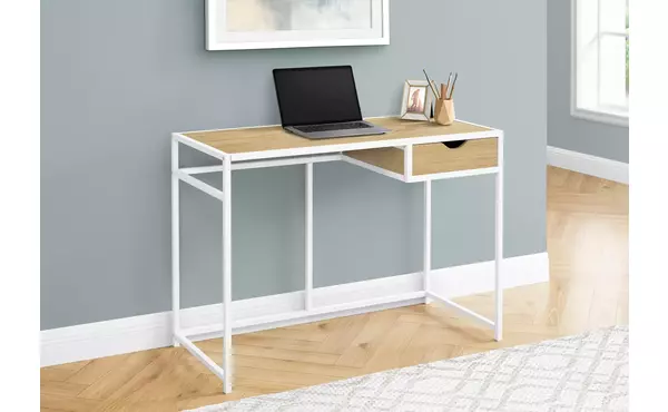 computer desk - 42 l - natural - white metal by monarch specialties