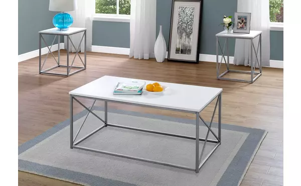 table set - 3pcs set - white - silver metal by monarch specialties