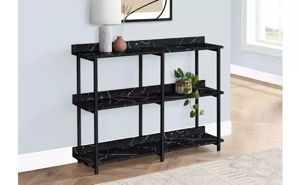 accent table - 48 l - black marble - black metal console by monarch specialties