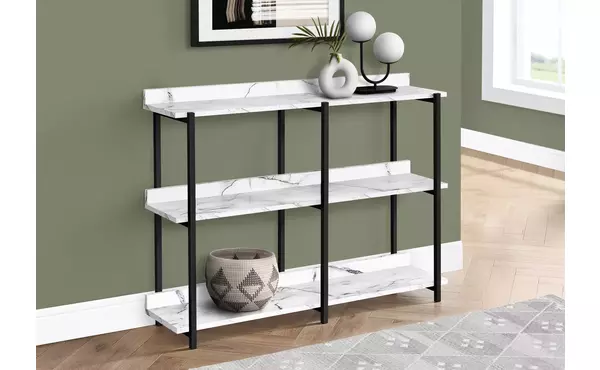 accent table - 48 l - white marble - black metal console by monarch specialties