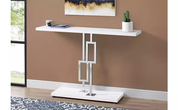 accent table - 48 l - glossy white - chrome metal by monarch specialties