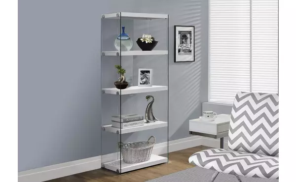 bookcase - 60 h - glossy white with tempered glass by monarch specialties