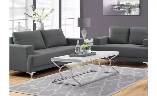 coffee table - glossy white with chrome metal by monarch specialties