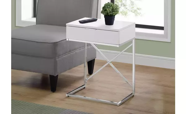 accent table - 24 h - glossy white - chrome metal by monarch specialties