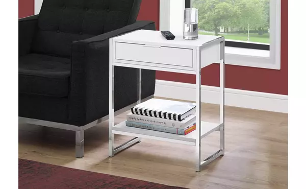 accent table - 24 h - glossy white - chrome metal by monarch specialties