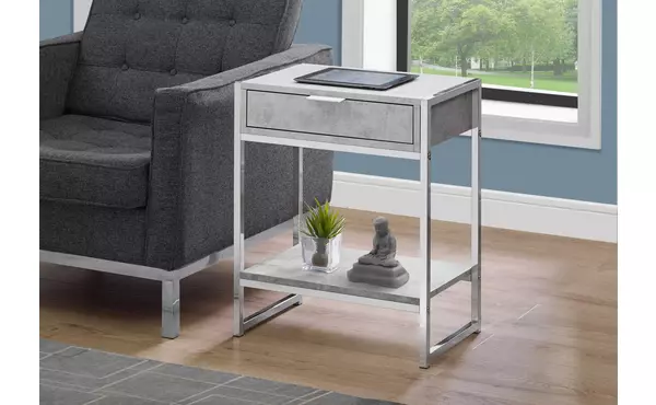 accent table - 24 h - grey cement - chrome metal by monarch specialties