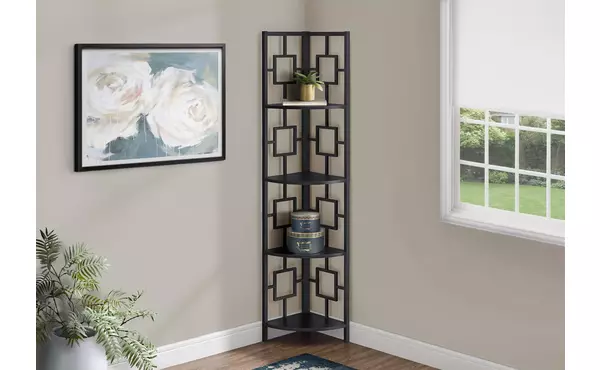 bookcase - 62 h - black - black metal corner etagere by monarch specialties