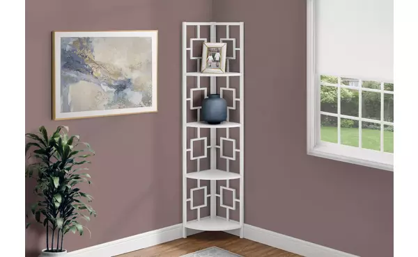 bookcase - 62 h - white - white metal corner etagere by monarch specialties
