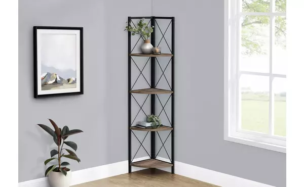 bookcase - 60 h - brown reclaimed - black metal corner by monarch specialties