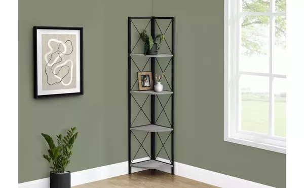 bookcase - 60 h - grey - black metal corner etagere by monarch specialties