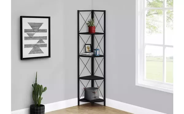 bookcase - 60 h - black - black metal corner etagere by monarch specialties