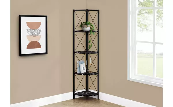 bookcase - 60 h - black marble - black metal corner by monarch specialties